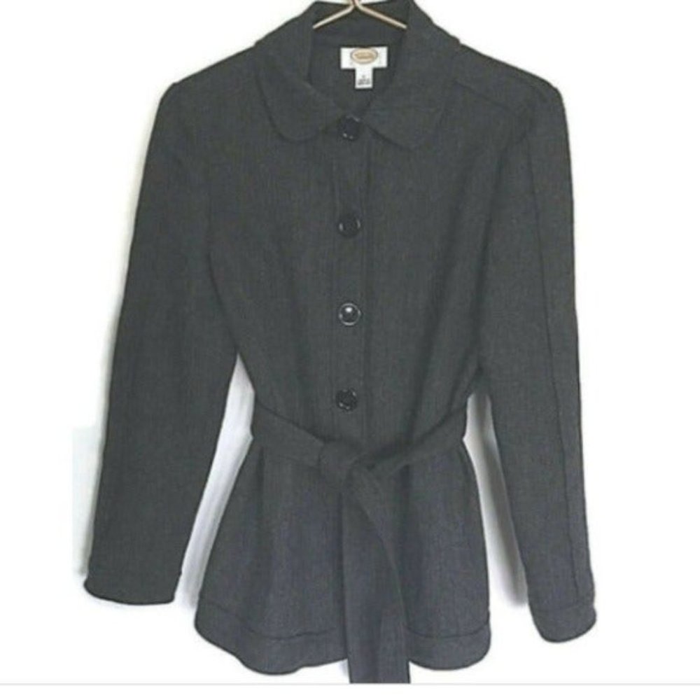 TALBOTS Gray Herringbone 100% Wool Coat